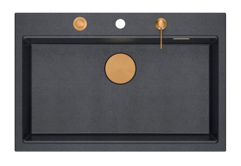 Куадри Хард Рок антрацит гранитно монтиране голяма мивка 76x50см включително меден сифон и аксесоари 1208967445