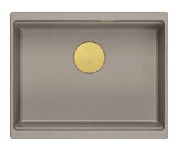 Куадри Нюпорт II гранит мивка под плот в цвят таупе 560x450мм с златна тапа и капак за източване 1208967454