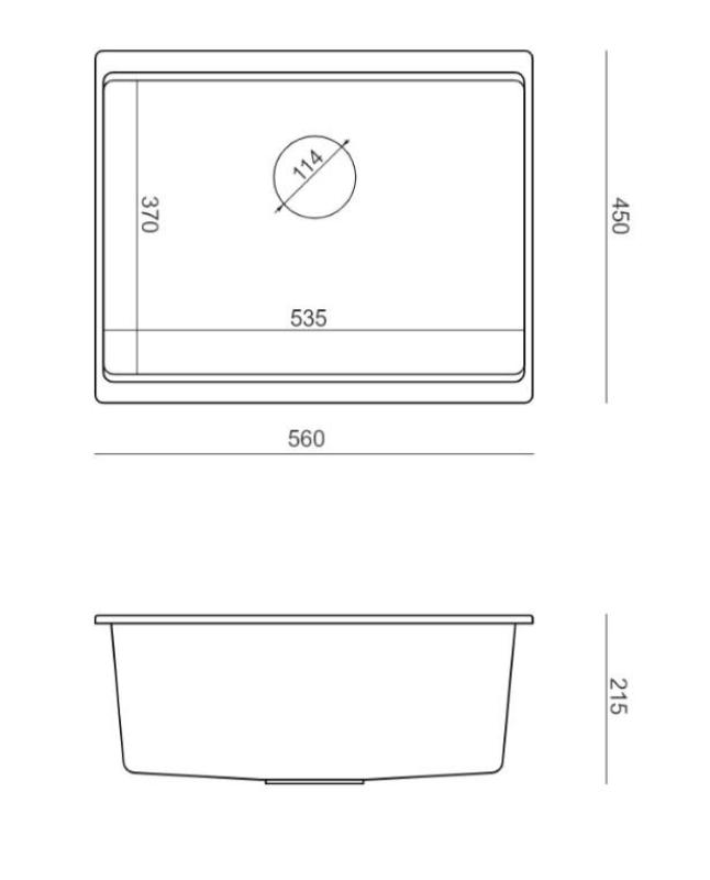 Quadri Newport II гранитна мивка за вграждане, сива, размери 560x450мм, с неръждаема тапа и капаче за оттичане 1208967456