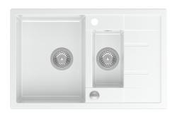 Куадри Брентон бяла гранитна мивка с едно и половин корито и отцедник 78x50см с неръждаема запушалка 1208967491