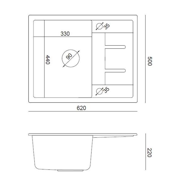 Куадри Далтон сива гранитна мивка за вграждане с отцедник 62x50см с неръждаема стоманена тапа 1208967492