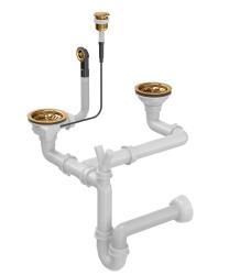 Квадри медна двойна мивка с комплект за оттичане и преливник с бутон за отваряне чрез натискане  мед 1208967546