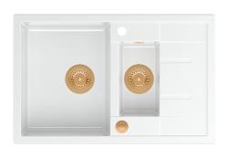 Куадри Брентон бяла гранитна мивка с 1,5 корита и отцедник 78x50см с меден сифон 1208967552