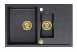 Куадри Брентон антрацит гранитен надстройка 1,5 мивка с отцедник 78x50см със златен сифон 1208967557