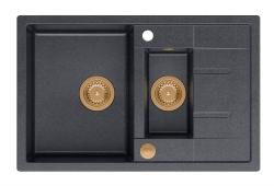 Куадри Брентон антрацит гранитен надплот 1,5 мивка с отцедник 78x50см с медна тапа 1208967558