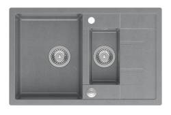 Куадри Брентон сив гранитен мивка с 1,5 корита и отцедник 78x50см с неръждаем стоманен клапан 1208967559