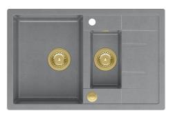 Quadri Brenton сив гранитен вграден 1,5 мивка с отцедник 78x50см със златен сифон 1208967560
