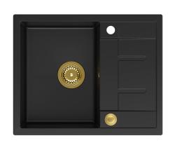 Куадри Далтон черна гранитна мивка с отцедник 62x50см със златен клапан 1208967568