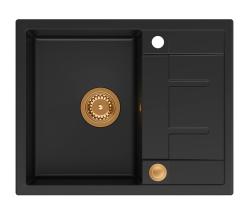 Куадри Далтон черна гранитна мивка с отцедник 62x50см с медна тапа 1208967569