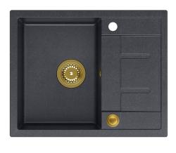 Куадри Далтон антрацитен гранитен мивка за монтаж с отцедник 62x50см с златна тапа 1208967571