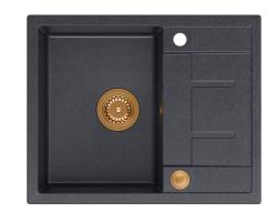 Куадри Далтон антрацитна гранитна мивка за монтаж с отцедник 62x50cm с меден клапан 1208967572