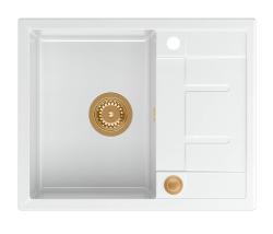 Куадри Далтон бяла гранитна мивка за вграждане с отцедник 62x50см с меден сифон 1208967575