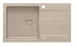 Куадри Сътън бежова пясъчна гранитна мивка за монтаж 78x45 см с отцедник, обратима с бежов сифон 1208967579