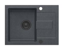 Куадри Сътън Антрацит Гранитна Мивка за Монтаж 60x45см с Отцедник, Обратима със Черна Запушалка - 1208967586