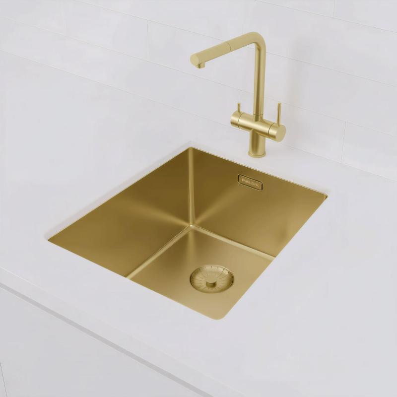Pure.Sink Prestige мивка 34x40 см PVD Злато, радиус 10 мм, за вграждане, плосък монтаж и надстройка PPG3440-60