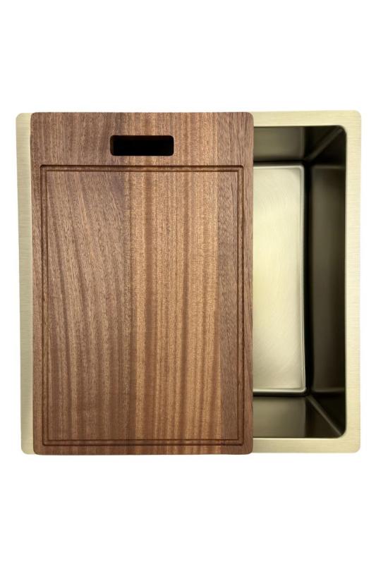 Pure.Sink Prestige мивка 40x40 см PVD злато 10 мм радиус за вграждане, плосък монтаж и надграждане PPG4040-60