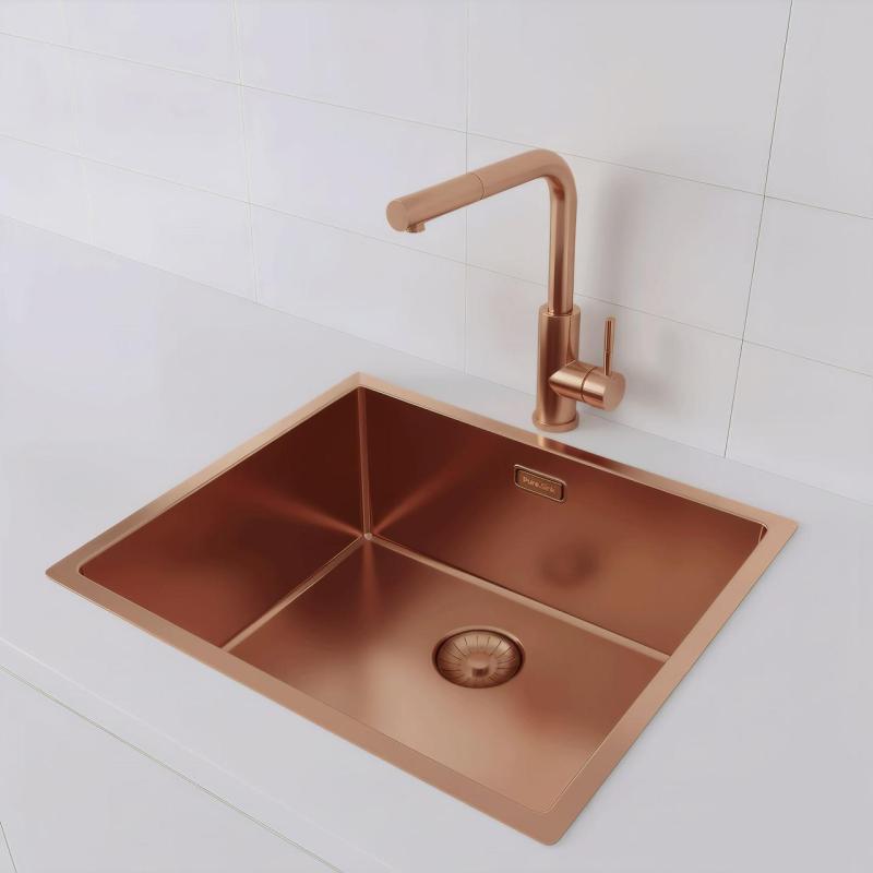Pure.Sink Prestige мивка 50x40 см PVD мед 10mm радиус за вграждане, полувграждане и надплот PPG5040-62.