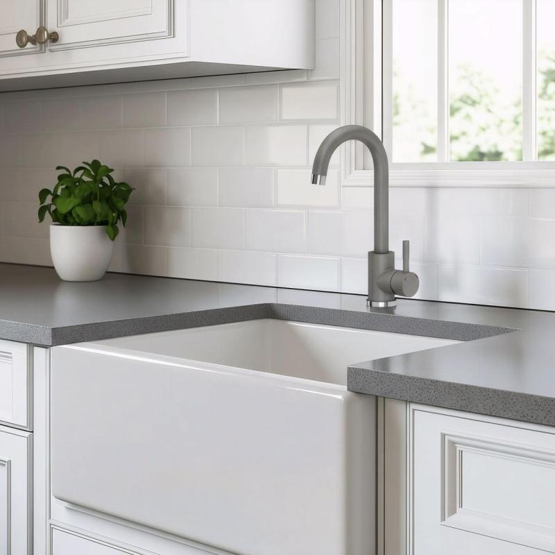 Куадри Ковънтри кухненски смесител сив с въртящ се чучур 1208967666