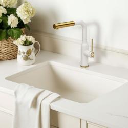 Куадри Стамфорд кухненски смесител бял с PVD златно покритие и изваждащ се чучур 1208967686
