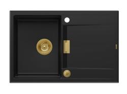 Квадри Минтон Гранитна Мивка за Монтаж върху Плот Черна 76x50см с Отцедник Обратима и Златна Запушалка 1208967739