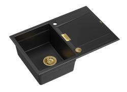 Квадри Минтон Гранитна Мивка за Монтаж върху Плот Черна 76x50см с Отцедник Обратима и Златна Запушалка 1208967739