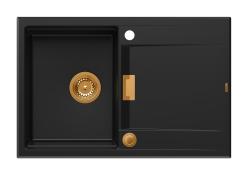 Квадри Минтон Гранитна Мивка Надплотна Черна 76x50см с Отцедник Обратима и Медна Запушалка 1208967740