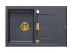 Куадри Минтон Гранитна Мивка Антрацит 76x50см с Отцедник Обръщаема и Златен Штекер - 1208967745