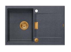 Куадри Минтон Гранитна Мивка за Вграждане Антрацит 76x50см с Отцедник, Обратима и Медна Запушалка - 1208967746