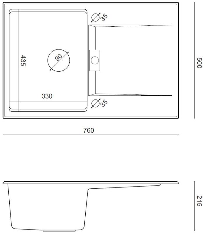 Куадри Минтон Гранитна Мивка за Вграждане Антрацит 76x50см с Отцедник, Обратима и Медна Запушалка - 1208967746