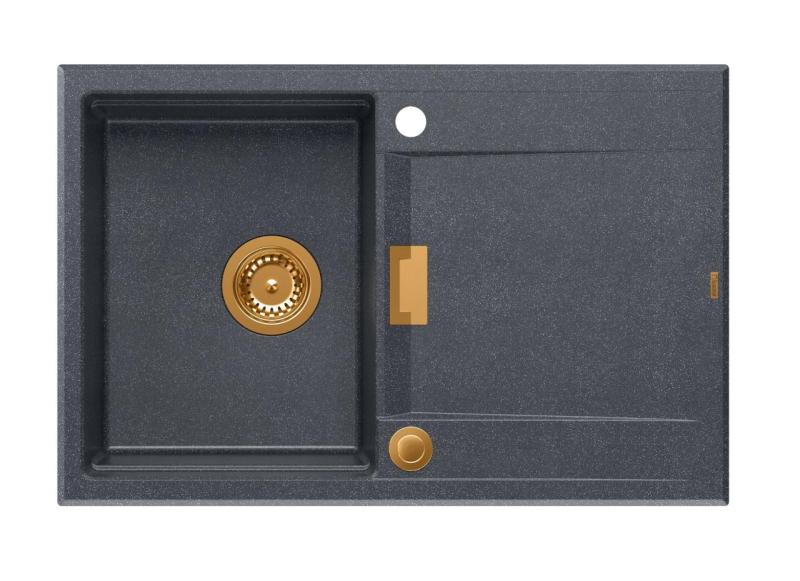 Куадри Минтон Гранитна Мивка за Вграждане Антрацит 76x50см с Отцедник, Обратима и Медна Запушалка - 1208967746