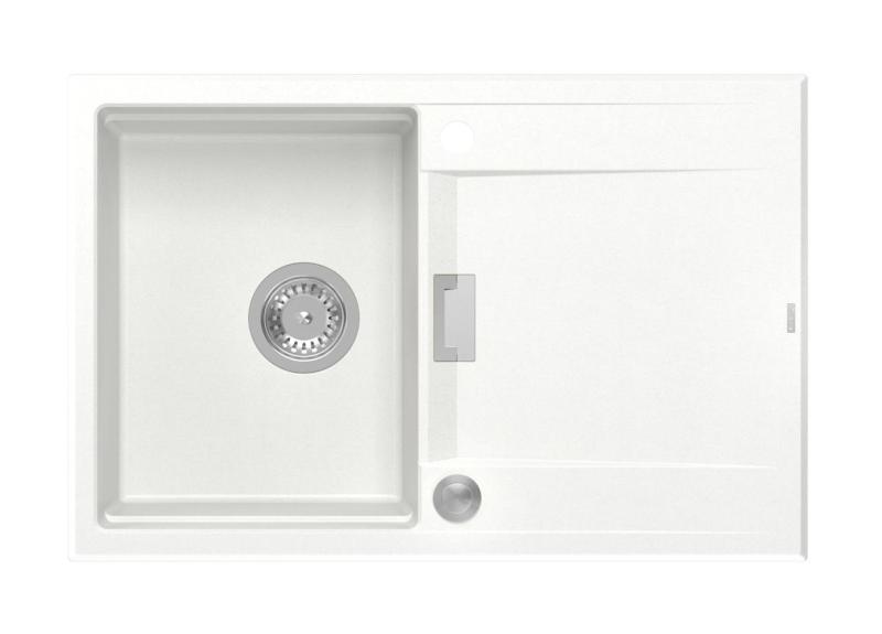 Куадри Минтон Гранитна Мивка за Монтаж Върху Плот Бял 76x50см с Обръщащ Сушилник и Неръждаема Стомана Запушалка - 1208967747