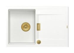Quadri Minton Гранитна Мивка за Вграждане Бяла 76x50см с Отцедник Обръщаема и Златна Запушалка - 1208967748
