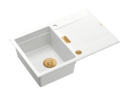 Куадри Минтон Гранитна Мивка за Монтаж, Бяла, 76x50см с Обратим Сушилник и Медна Запушалка – 1208967749