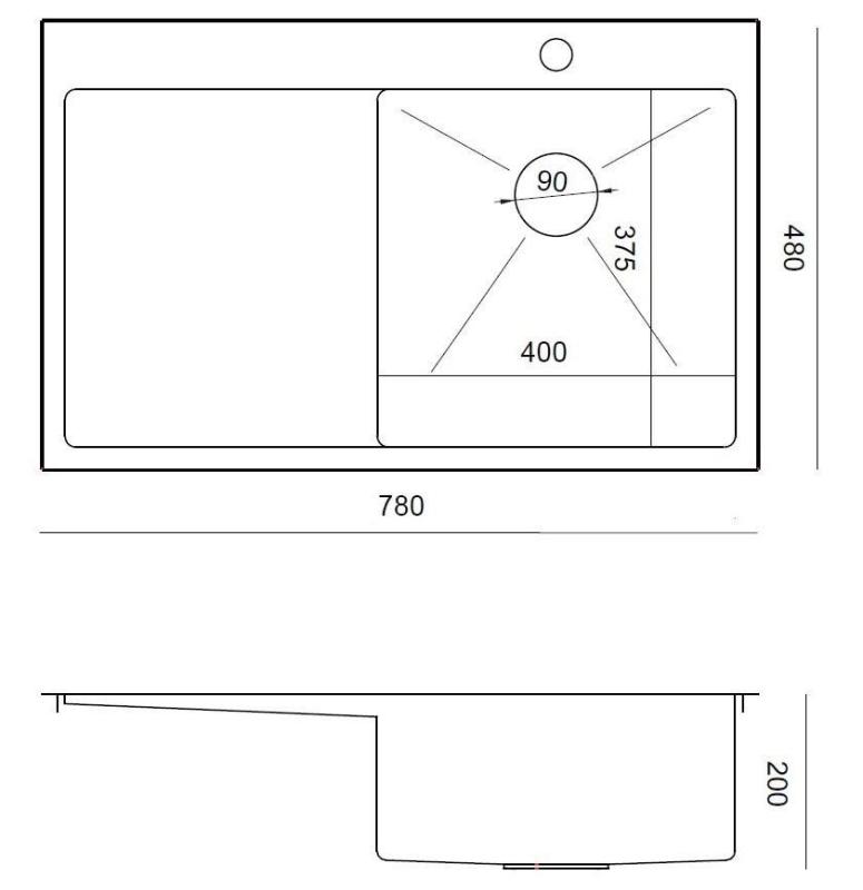 Аквадизайн Клара Мивка Неръждаема стомана с Дясна купа 78x48см Вграждане или Монтаж на ниво с Отцедник, Плот за смесител и Неръждаема тапа - 1208967754