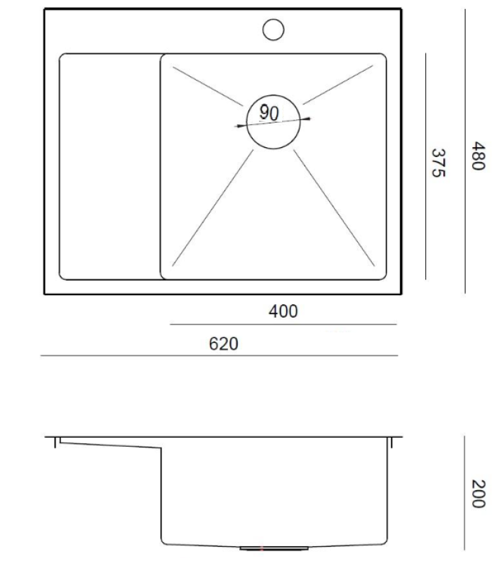Аквадизайн Клара Мивка от неръждаема стомана с дясна купа 62x48см Надстроена или Вградена с отцедник, платформа за смесител и тапа от неръждаема стомана - 1208967755