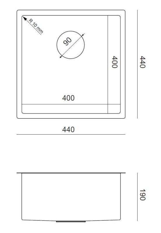 Aquadesign Zara Неръждаема мивка 44x44cm Подмодна, вградена и надмодна с Неръждаема запушалка - 1208967760