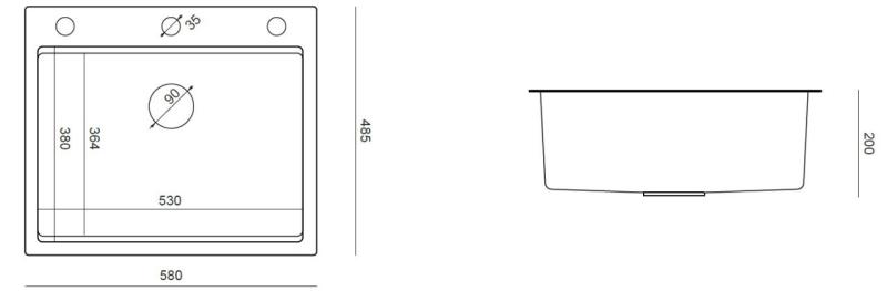 Аквадизайн Веста Мивка от Неръждаема Стомана 580x485см Надграждане и Вграждане с Отвор за Смесител, включваща Неръждаема Запушалка и Аксесоари - 1208967763