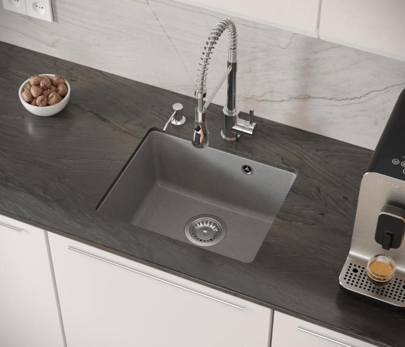 Quadri Elston Сива Гранитна Подмонтирана Мивка 420x335mm с Неръждаема Стомана Запушалка 1208967775