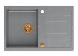 Куадри Шефилд Сива Гранитна Мивка за Монтаж Отгоре 78x50см с Отцедник и Меден Сифон - 1208967791