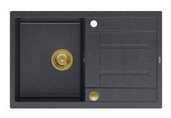Куадри Шефилд Антрацит Гранитна Мивка за Монтаж на Плот 78x50см с Отцедник и Златна Запушалка - 1208967795