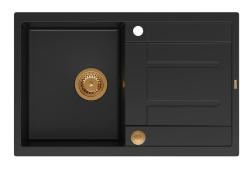 Куадри Шефилд Антрацит Гранитна Мивка за Монтаж 78x50 см с Отцедник и Медна Запушалка - 1208967797