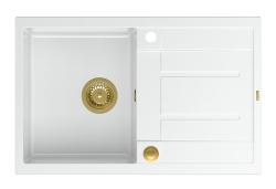 Куадри Шефилд Бяла Гранитна Мивка за Монтаж 78x50см с Отцедник и Златна Запушалка - 1208967802