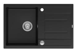 Куадри Шефилд Черна Гранитна Мивка за Монтаж върху Плот 78x50см с Отцедник и Неръждаема Стомана Тапа - 1208967805