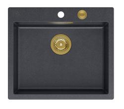 Куадри Шефилд Антрацит Гранитна Мивка за Надстройка или Монтаж в Равнината 57x50 cm с Отвор за Смесител и Златна Запушалка - 1208967813