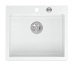 Куадри Шефилд Бяла Гранитна Мивка за Вграждане или Плот с Размери 57x50 см с Отвор за Смесител и Неръждаема Запушалка - 1208967815