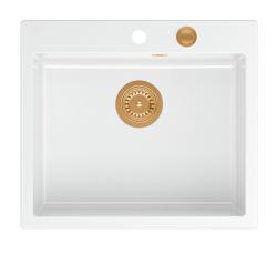 Куадри Шефилд Бяла Гранитна Мивка за Плот или Вграждане 57x50 см с Отвор за Смесител и Меден Сифон - 1208967818