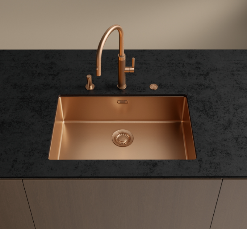 Franke Mythos Masterpiece Кухненски смесител Мед с J-образен чучур и Изтеглящ се душ - 115.0711.557