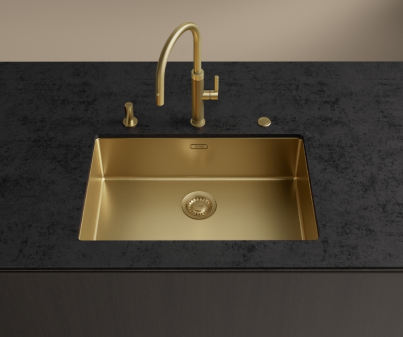 Franke Mythos Masterpiece Кухненски Смесител Злато с J-образен чучур и Изтегляща се Дюза - 115.0711.558