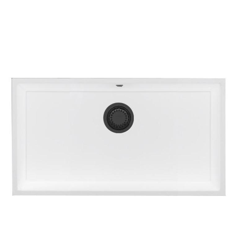 "ГранитМи Универсална Голяма Бяла Гранитна Мивка 74x40 см с тапи от gun metal - 1208967895"
