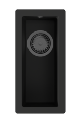 GranitMy Universal Малка Черна Гранитна Мивка 17x40 см за надплотно, подплотно и вграждане с Gun Metal запушалка - 1208967899